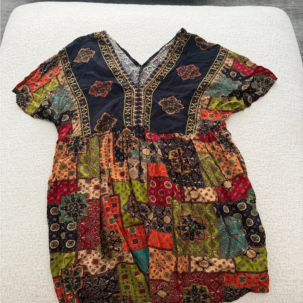 Boho Patchwork V-Neck Women’s Dress/ beach cover